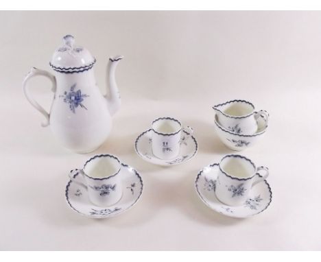 A Royal Worcester 1930's blue and white coffee set comprising: coffee pot, milk jug, sugar bowl, six cups and saucers 