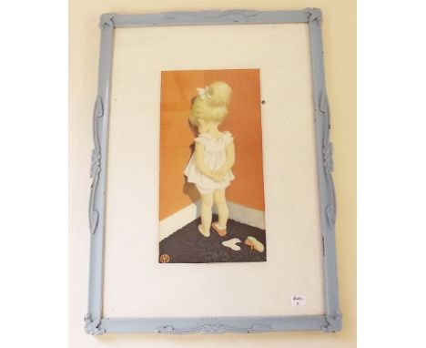 A vintage print of a child in Art Nouveau frame