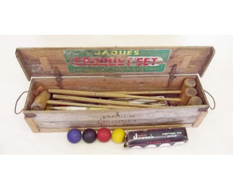 A Jaques vintage croquet set in wooden box with label