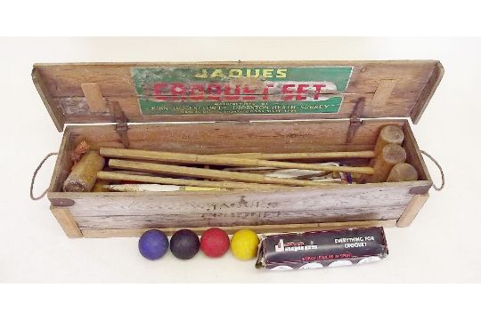 A Jaques Vintage Croquet Set In Wooden Box With Label