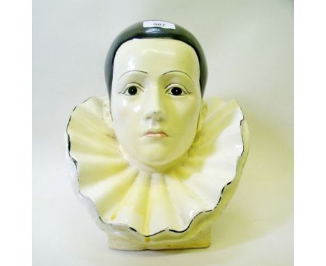 A vintage painted plaster bust of  Pierrot, 27 cm high 