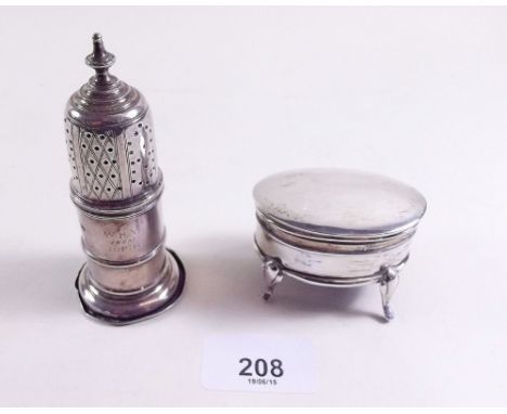 A silver pepper pot and oval trinket box 