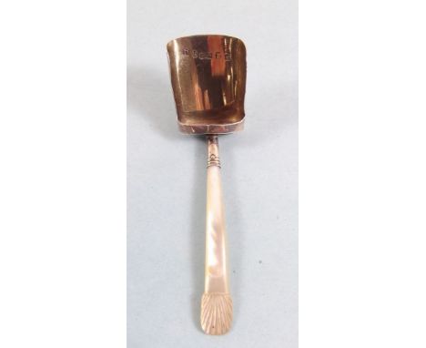 A silver caddy spoon with mother of pearl handle, Birmingham 1818