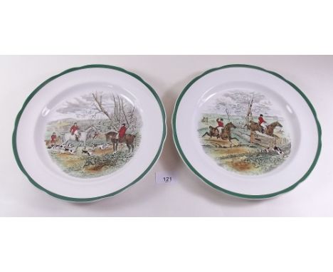 A pair of Spode fox hunting plates 'Off to Draw' and 'Throwing Off'