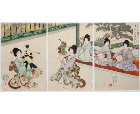 Artist: Chikanobu Yoshu (1838-1912)Title: Sarugaku-Kyogen PlaySeries: The Inner Palace of ChiyodaPublisher: Fukuda HatsujiroD