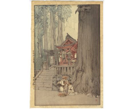 Artist: Hiroshi Yoshida (1876-1950)Title: Misty Day in NikkoPublisher: SelfDate: 1937 (Showa)Size: 40.1 x 27.5 cmCondition: L
