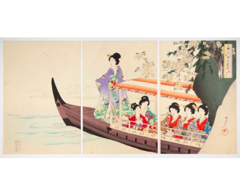 Artist: Chikanobu Yoshu (1838-1912)Title: Enjoying BoatSeries: Court Ladies of the Chiyoda PalacePublisher: Fukuda HatsujiroD