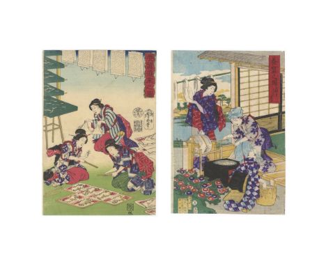 Set of 2:Artist: Yoshiharu Utagawa (1828-1888) / Chikanobu Yoshu (1838-1912)Title: Illustration of Sericulture / Making Silk 