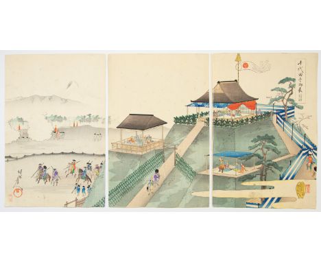 Artist: Chikanobu Yoshu (1838-1912)Title: Hunting at KoganegaharaSeries title: The Outer Palace of ChiyodaPublisher: Fukuda H