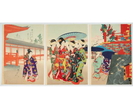 Artist: Chikanobu Yoshu (1838-1912)Title: Cherry Blossom Viewing at UenoSeries title: High-Ranking Ladies of the Tokugawa Era