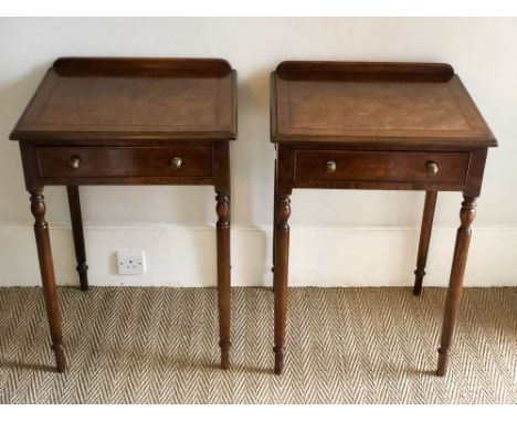 LAMP TABLES, a pair, George III design burr walnut and crossbanded with frieze drawer, 55cm x 46cm x 77cm H. (2)