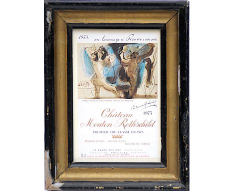 PABLO PICASSO 'Bacchanal', wine label, 1973, signed in the plate, Chateau Mouton Rothschild, 15.5cm x 10cm, framed and glazed