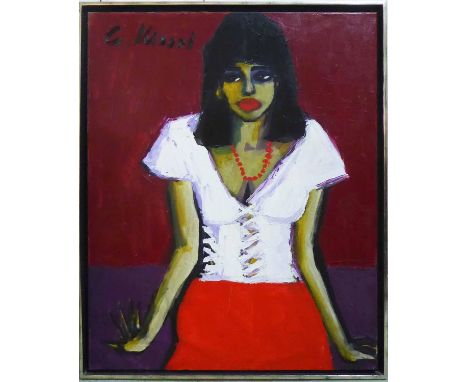 GERNOT KISSEL (German b 1939) 'Girl with White Blouse', oil on canvas, signed upper left, 105cm x 86.5cm, framed.  (Subject t