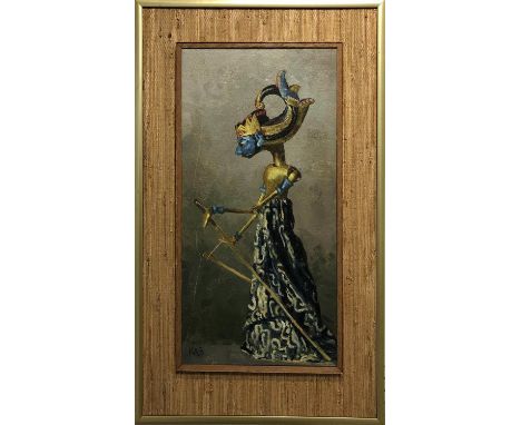 KENNETH BRUNDLE (20th Century) FRIBA, FRSA, 'Rajastani Rama Puppet', oil on board, monogrammed, 50cm x 25cm, framed. 