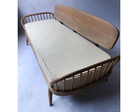 ERCOL SURFBOARD SOFA, Ercol elm and bent ash framed with cushion and swept supports, 210cm W. 