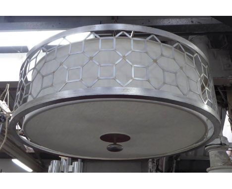 TAYLOR HOWES CEILING LAMP, silvered metal in a slightly distressed finish, 85cm Diam x 26cm H. 