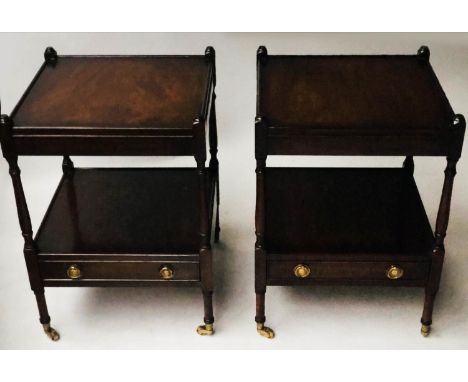 LAMP/BEDSIDE TABLES, a pair, George III design mahogany square with undertier drawer, 46cm x 46cm x 63cm H. 