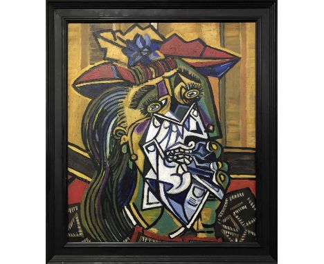 MANNER OF PABLO PICASSO 'Weeping Woman', oil on canvas, 58cm x 50cm, framed. 