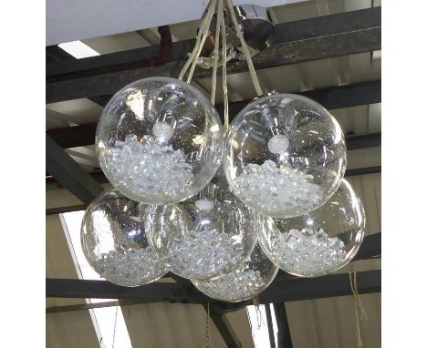 CRYSTAL LIGHT CHANDELIER, contemporary design with glass globe shades filled with diamante crystals, 150cm drop appox. 