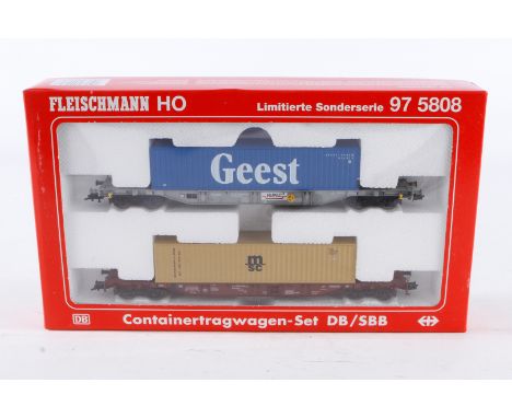 Fleischmann Containertragwagen-Set 965808, Spur H0, 2-teilig, Alterungsspuren, OK, Z 2