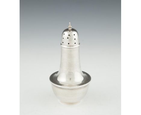 AN EDWARDIAN SILVER SUGAR SHAKER, Birmingham 1905, of baluster form, with pierced detachable cover and body decorated with ba