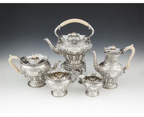 A 19TH CENTURY SILVER FIVE PIECE TEA AND COFFEE SERVICE, London 1899, makers marks of West & Son (Langley Archer West) compri