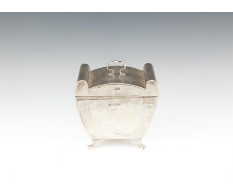 AN EDWARDIAN SILVER TEA CADDY, Chester 1910, makers mark of Barker Brothers, of bombée form, the hinged cover applied with ra