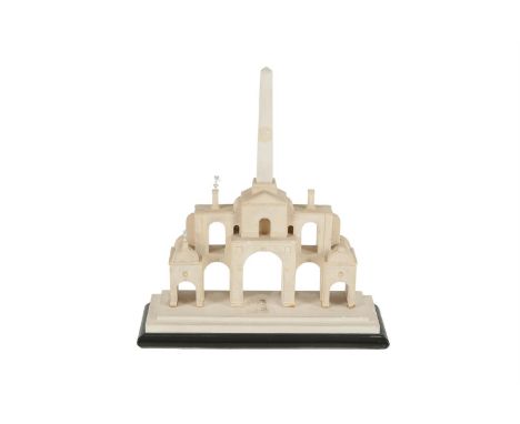 A PLASTER MODEL OF CONNOLLY'S FOLLY BY TIMOTHY RICHARDS OF BATH, raised on an ebonised base. 29.3cm high x 26 x 9.5cmConnolly