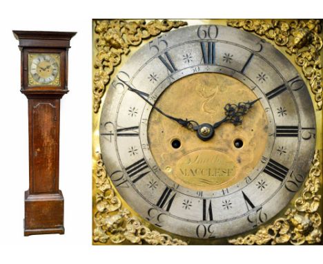 JOHN SMITH OF MACCLESFIELD; a mid 18th century oak eight day longcase clock, the mould frieze above square brass dial applied