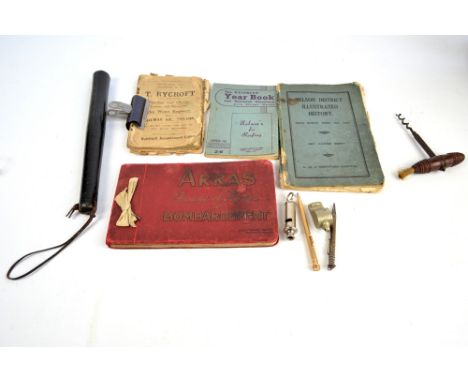 A small lot of collectors' items comprising a Wheeler's corkscrew with turned wooden handle and brush to one end, a gold fill