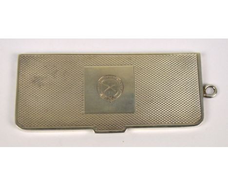 A George VI hallmarked silver rectangular case for Press Club London Life Members Card, with engine turned decorated spring l