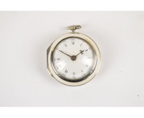 J JOHNSON OF LIVERPOOL; a George III hallmarked silver pair cased pocket watch, the white enamel dial set with Roman numerals