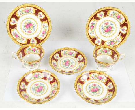 A Royal Albert part tea service in "Lady Hamilton" pattern, comprising six tea plates, six cups and five saucers.