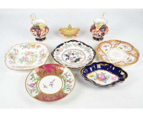 Four ceramic cabinet plates to include Minton, a Limoges shaped lozenge dish, length 23cm, also a pair of mid 19th century Im