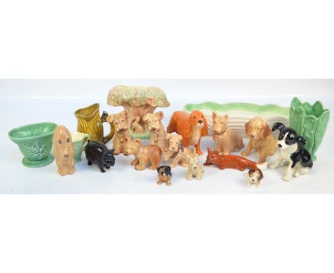 A group of decorative ceramics including Sylvac animals, vases, planter etc.