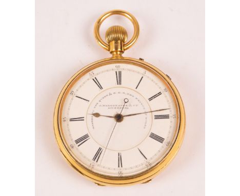 J HARGREAVES & CO. OF LIVERPOOL; a late 19th century 18ct yellow gold open face crown wind pocket watch, the  circular enamel