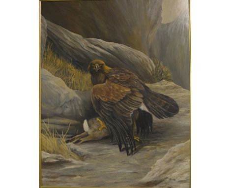ALAN G. DOBBS, after Archibald Thorburn; oil on board, eagle with prey, signed and dated 1988, 80 x 60cm, framed.  (D) CONDIT