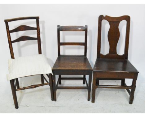 A pair of c.1900 ladder back side chairs, a 19th century Macclesfield type side chair and three others (7).