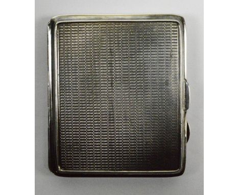 A George V hallmarked silver and blue guilloche enamel cigarette case with starburst engine turning and decorative bands with