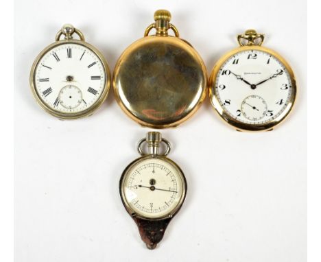 ELGIN; an early 20th century electroplated cased full hunter crown wind pocket watch, the circular enamel dial set with Roman