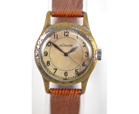 LECOULTRE; a WWII period stainless steel cased manual wind pilot's wristwatch, the circular dial set with Arabic numerals, ma