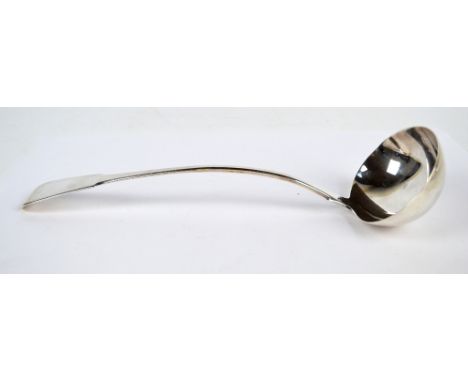 A George III hallmarked silver fiddle patterned soup ladle with oval bowl, Thomas Wilkes Barker, London 1811, length 32cm, ap