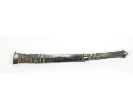 A c.1900 Eastern white metal dagger with wirework grip, curved blade and filigree style decoration to the scabbard, length 24