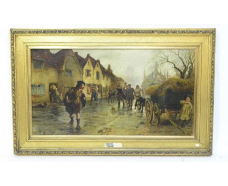 WILLIAM BRASSEY HOLE (1846-1917); oil on canvas "A Stranger in The Cavalier's Army", signed and dated 1888, inscribed to labe