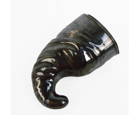 An electroplated snuff box modelled as Punch's hat, with gilt wash interior, length 7.5cm.