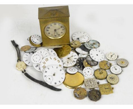 ZENITH; an early 20th century brass engine turned decorated eight day travelling clock in case, height 9cm, and a collection 