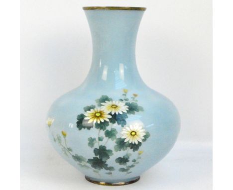 A Japanese Meiji period wireless cloisonné enamelled floral decorated bottle vase with flared rim, unmarked, height 27.5cm. C