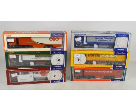 A quantity of Corgi limited edition collectables, "Scania Topline Curtainside - HJ van Bentom BV", "M. A. N. box trailer - TN