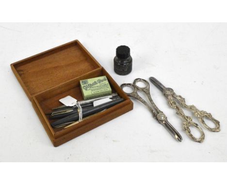 A Waterman "NW2" fountain pen with 14ct gold nib, with a matching propelling pencil, two further silver plated engine turned 