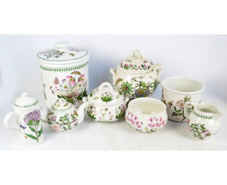 A quantity of Portmeirion "The Botanic Garden" pattern decorated ware to include a bread crock, a footed soup bowl and cover 